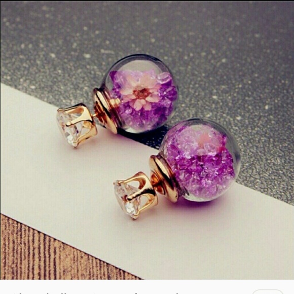 Jewelry Glass Ball Earrings W Crystal Rhinestonesflowers Poshmark